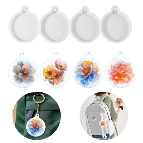 Moule En Silicone Rond Multi Cavité Pour Coulée De Résine Bijoux DIY Porte-Clés Pendentif Sac Charme Outil
