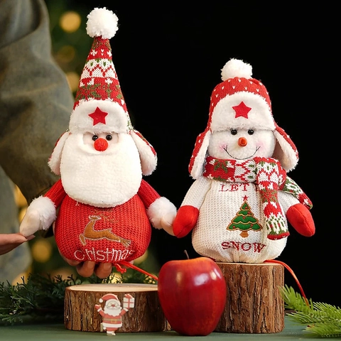 Christmas Knitted Gift Bag Santa Claus Snowman Reindeer Cartoon Candy Pouch Holiday Party Decor Drawstring