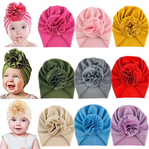 Turbante per Neonati in Maglia a Nido d'Ape con Grande Fiore Morbido Copricapo per Bambine Stile Bohémien Puntelli per Foto