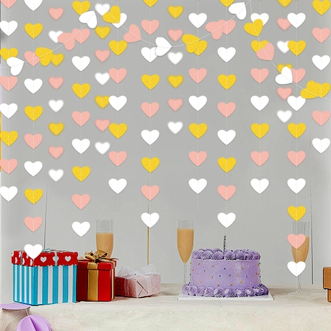 Heart Shaped Garland Glitter Paper Hanging String Decoration For Valentine Day Wedding Birthday Party Romantic Decor