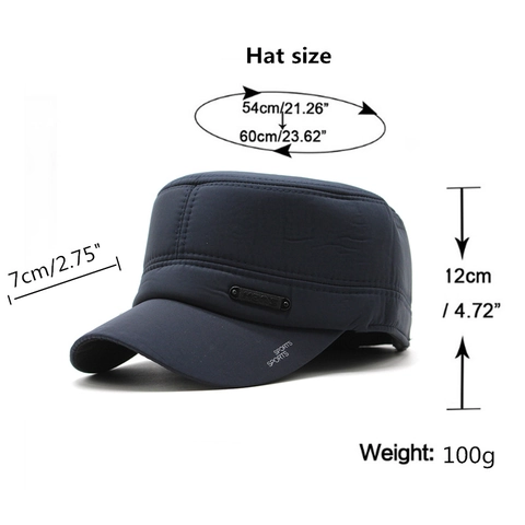 Men Winter Cadet Cap PU Leather Warm Ear Protection Windproof Flat Top Military Hat Solid Color Outdoor Adjustable