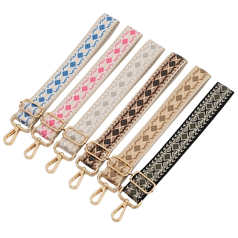 Wide Bag Strap Replacement Adjustable Ethnic Geometric Rhombus Pattern Polyester Woven Shoulder Strap For Crossbody Bags