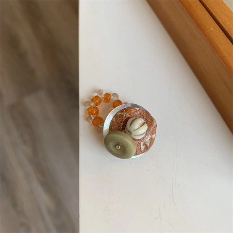 Vintage Handmade Beaded Elastic Ring For Women Niche Design Geometric Patchwork Resin Artificial Pearl Stackable Finger Ring Casual Party Jewelry Gift
