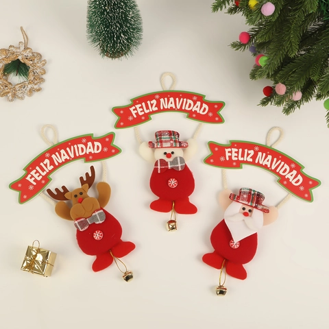 Weihnachtsanhänger Plüsch Weihnachtsmann Rentier Schneemann Mit Metallglocke Feiertagsbaumschmuck Feliz Navidad Banner