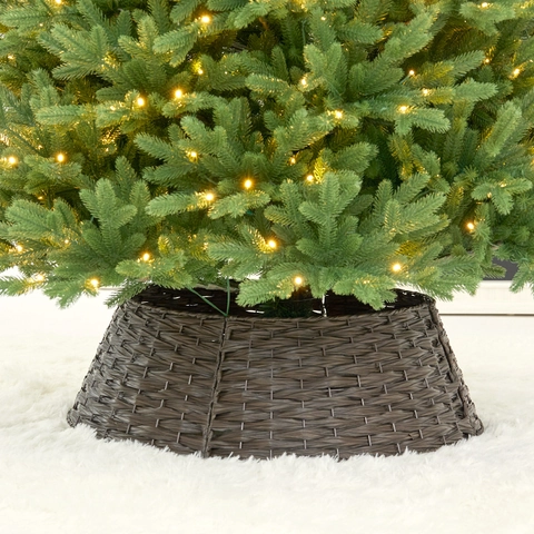 Collier De Sapin De Noël En Faux Rotin Tissé Couverture De Base Décoration De Fête Plastique Amovible