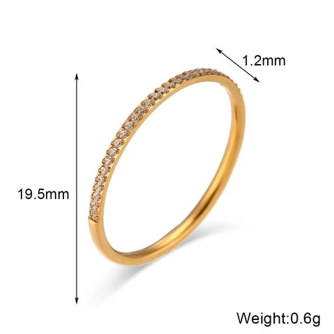 Bague En Zircone Cubique Micro Pavé Ultra Mince Acier Inoxydable Plaqué Or 18K Alliance Éternité Simple Pour Femme