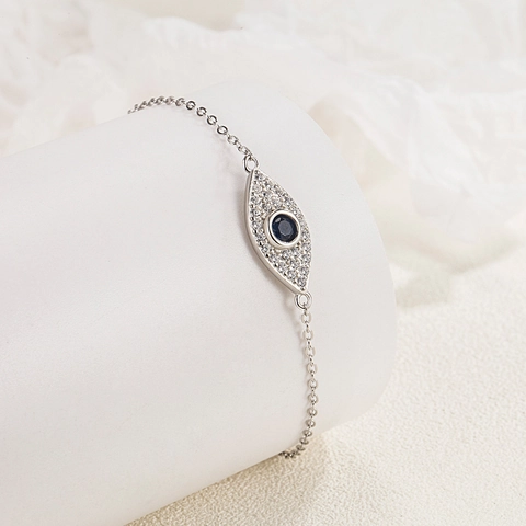 Braccialetto Malocchio in Argento Sterling 925 per Donna con Strass Blu e Bianchi Incastonati Catena Regolabile Gioielli Stile Turco