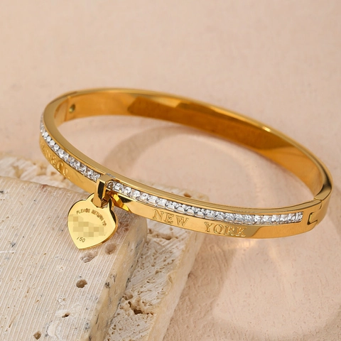Minimalistische Ronde Titanium Stalen Inleg Zirkoon Armband In Romeinse Stijl