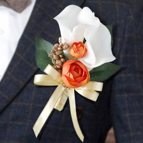 Künstliche Calla Lilie Rose Boutonniere Handgemachte Hochzeit Bankett Corsage Bräutigam Trauzeugen Anstecknadel