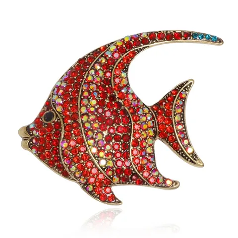 Vintage Tropische Vis Broche Legering Strass Dier Pin Sieraden Voor Vrouwen Kleding Sjaal Gesp Decoratie Accessoire