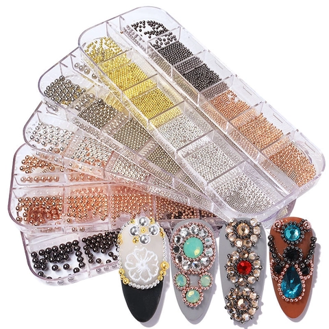 Metal Nail Art Steel Beads Mixed Sizes Caviar Beads For Manicure DIY Decoration Gold Silver Rose Gold Accessory