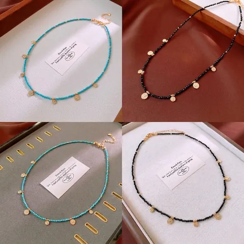 Collier De Perles Vintage Avec Perles De Cristal Rondes Et Pendentifs En Cuivre Style Bohème Pour Femmes