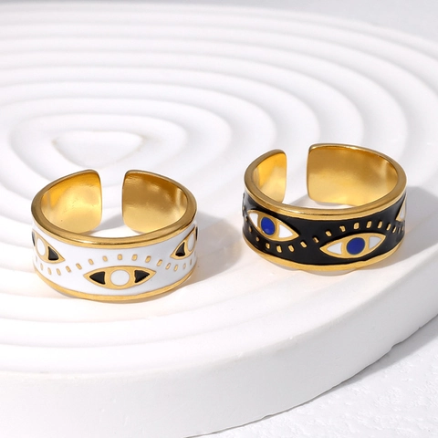Evil Eye Edelstahl Verstellbarer Offener Ring Emaille Vergoldet Glücksschutz Schmuck Modeaccessoire