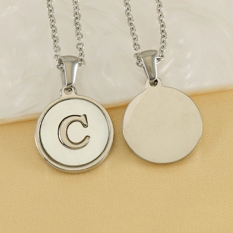 Collana Tonda Lettera Acciaio Inossidabile Madreperla Bianca Pendente Iniziale Gioielli Moda Versatile Donne