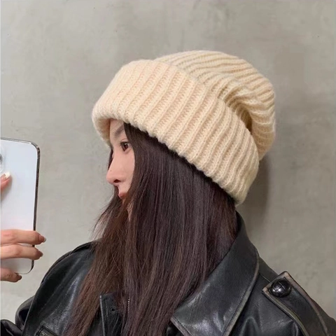 Winter Knitted Beanie Hat For Men Women Warm Polyester Ribbed Cold Hat Solid Color Minimalist Outdoor Casual Skull Cap
