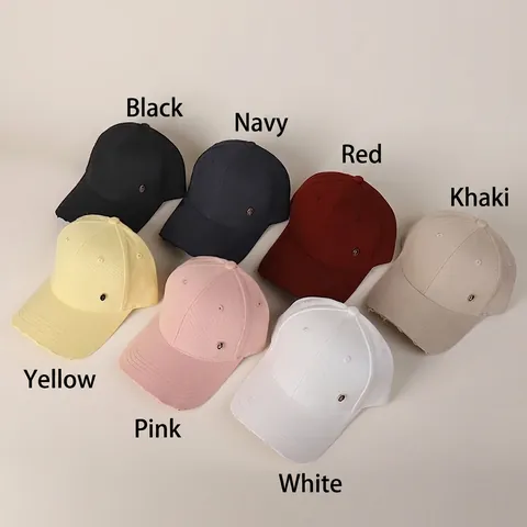Casquette De Baseball 100% Coton Bord Usé Couleur Unie Respirant Protection Solaire Extérieur Ajustable Décor Métal