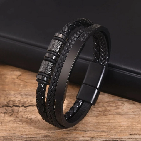 Men Multi-layer Woven Leather Bracelet Alloy Magnetic Clasp Braided Wristband Vintage Fashion Handmade Jewelry
