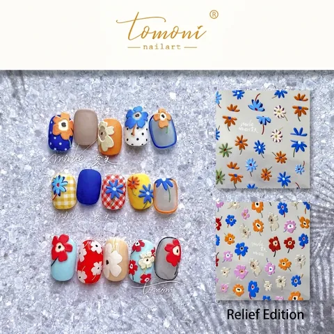 Autocollants Pour Ongles En Relief 3D Style Français Fleur Romantique Marguerite Décalcomanies Auto Adhésives Pour Manucure
