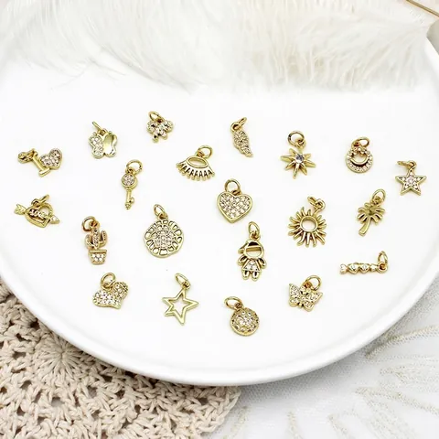 18K Gold Plated Copper Jewelry Charms Pendants Micro Pave Zirconia For DIY Necklace Bracelet Earring Making Star Heart