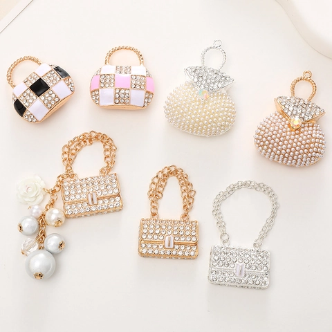 Mini Handbag Pendants Alloy Rhinestone Faux Artificial Pearl Enamel Charms For DIY Jewelry Making Shining Craft Accessories