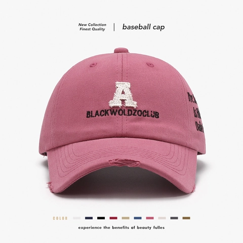 Distressed Cotton Baseball Cap Vintage Embroidered Letter A Frayed Edges Adjustable Sun Hat For Men Women Streetwear