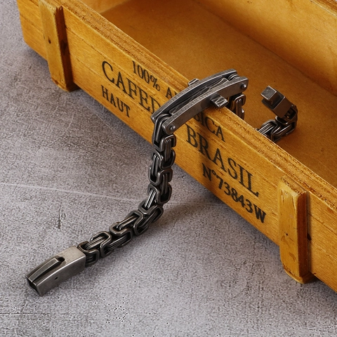 Byzantine Chain Bracelet 316L Stainless Steel Cross Plate Industrial Vintage Retro Punk Jewelry For Men