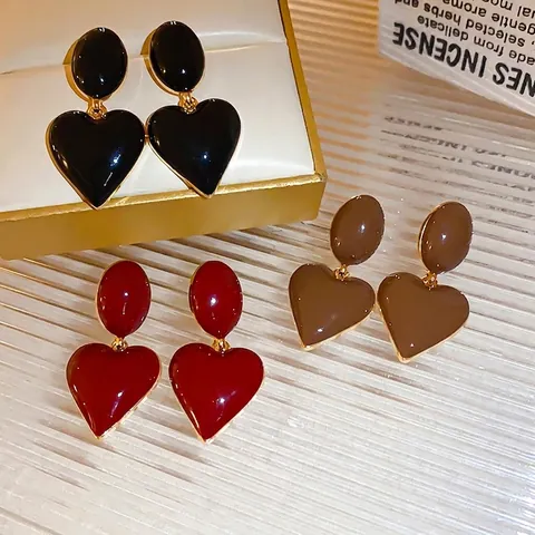 Vintage Heart Drop Earrings For Women With Silver Earring Post Enamel Drip Oil Elegant Retro Style Fashion Jewelry