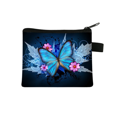 Coin Purse Mini Portable Zipper Pouch Polyester Canvas Texture Butterfly Astronaut Printed For Kids Students