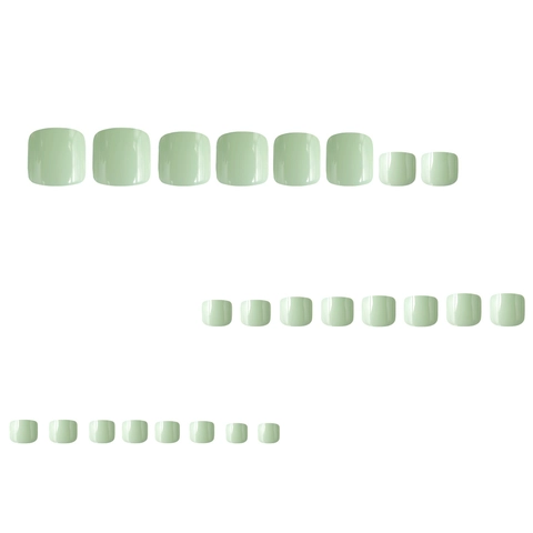 Press On Toenails Mint Green Solid Color Square Full Cover Glossy False Toenails With Jelly Glue And Nail File Pedicure