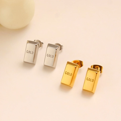 Pendientes De Botón De Lingote De Oro Acero Inoxidable Chapado En Oro De 18 Quilates Joyería De Moda Para Mujeres