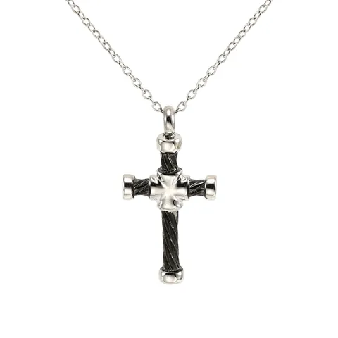 Roestvrijstalen Kruis Hanger Ketting Spiraalkabel Textuur Gun Zwart Verguld Punk Gothic Vintage Sieraden Voor Unisex