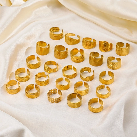 Geometrischer Verstellbarer Offener Ring Vergoldeter Edelstahl Punk Hip Hop Vintage Stil Modeschmuck Damen