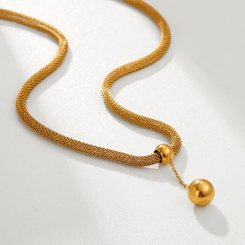 Collana A Y In Acciaio Inossidabile Placcato Oro 18 Carati Pendente A Sfera Catena A Maglia Piatta Gioielli Donna