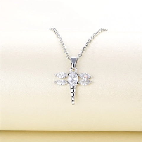 Libelle Anhänger Halskette Edelstahlkette Kupfer Zirkon Eingelegt Waldstil Eleganter Schmuck Für Frauen