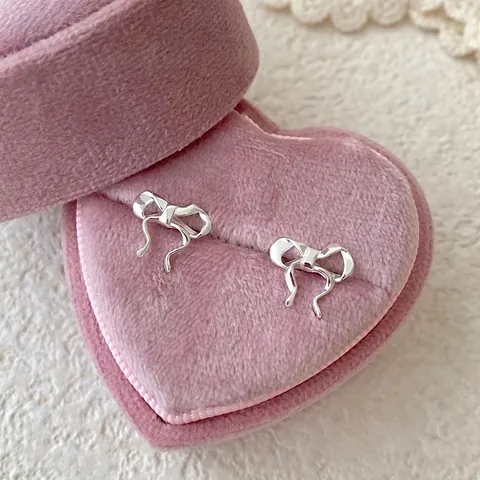 Boucles d'Oreilles Clous Nœud en Argent Fin S999 pour Femmes Design Ruban Élégant Bijoux Polis Style Frais Sucré