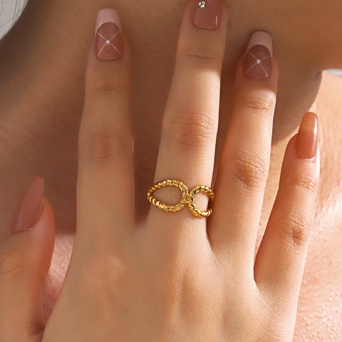Anillo Gota De Agua Hueco De Acero Inoxidable Cuerda Trenzada Doble Capa Ajustable Abierto Joyas Minimalistas Para Mujeres
