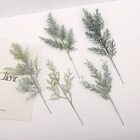 Artificial Pine Branches Frosted Snow Effect Flocked Cypress Cedar Sprays Plastic Greenery For Christmas Winter Home Decoration