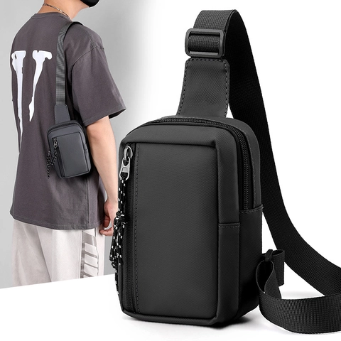Men Chest Bag Waterproof Nylon Sling Shoulder Crossbody Pack Streetwear Fashion Multi Functional Lightweight Solid Color