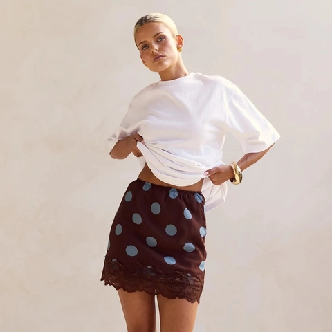 Polka Dot Satin Minirock Für Damen Mit Spitzenbesatz Hohe Taille Figurbetont Streetwear Casual Style