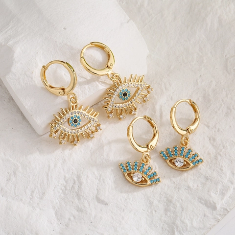 Evil Eye Hoop Oorbellen Voor Dames Verguld Koper Wimper Hanger Met Zirkonia En Blauwe Kralen Boheemse Vintage Sieraden
