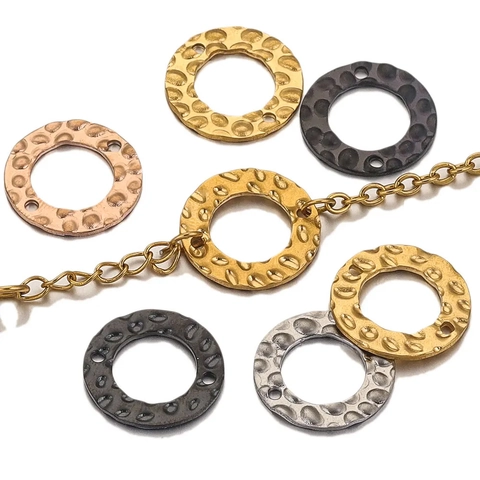 Breloques Rondes En Acier Inoxydable Texture Martelée Connecteurs Double Trou Pour Création De Bijoux DIY Artisanat