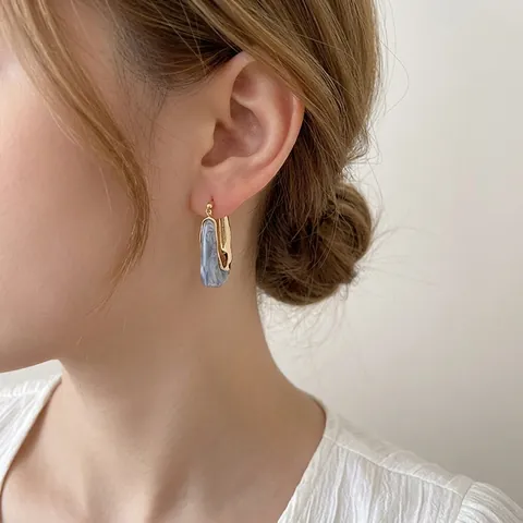 U-Shaped Geometric Hoop Earrings For Women Minimalist Vintage Jewelry Alloy With Resin And Steel Earring Post