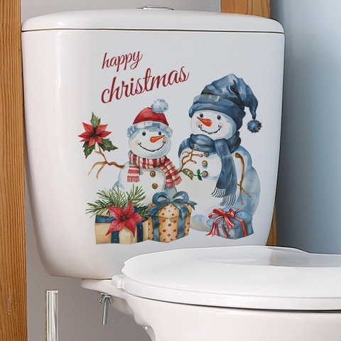 Christmas Snowman Toilet Lid Sticker Removable PVC Self Adhesive Winter Holiday Bathroom Decal Happy Christmas Decor
