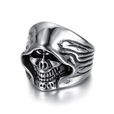 Anello Teschio In Acciaio Inossidabile Da Uomo Vintage Gotico Tristo Mietitore Punk Gioielli Argento Antico
