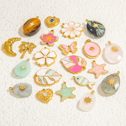 Stainless Steel Enamel Pendant Only (Without Chain) For DIY Necklace Bracelet Earrings Heart Butterfly Flower Pendants For Women
