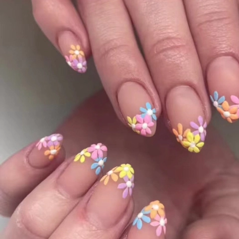 Unghie Finte Floreali Stampa Digitale Mandorla Stiletto Unghie Finte Dolce Motivo Fiori Macaron Punte Manicura Donne
