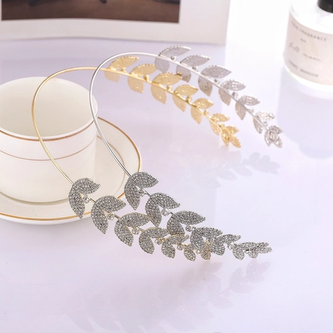 Serre Tête Élégant Feuilles Strass Alliage Accessoire Cheveux Mariage Mariée Style Féerique De Luxe Pour Femmes