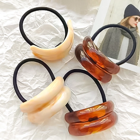 Chouchous En Acrylique À Texture Marbre Double Arc Élastique Style Coréen Mode Accessoires Cheveux Femmes