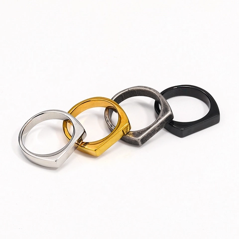 Minimalist Geometric Flat Top Ring Titanium Steel Polished Signet Band For Men Women Couple Fashion Jewelry