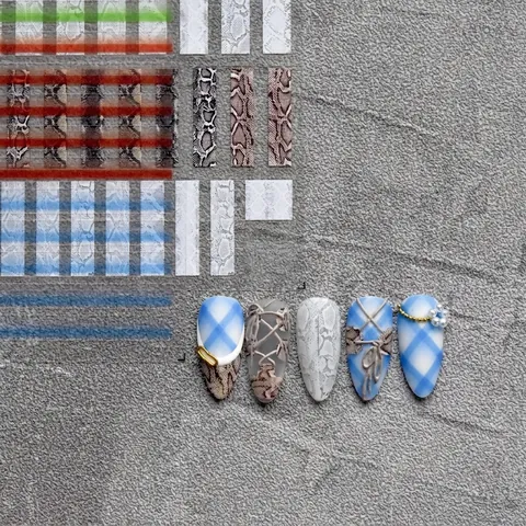 Autocollants Art Des Ongles Gaufrés Ultra Mince Rayures Colorées Motifs Géométriques Décalcomanies Manucure Auto Adhésifs